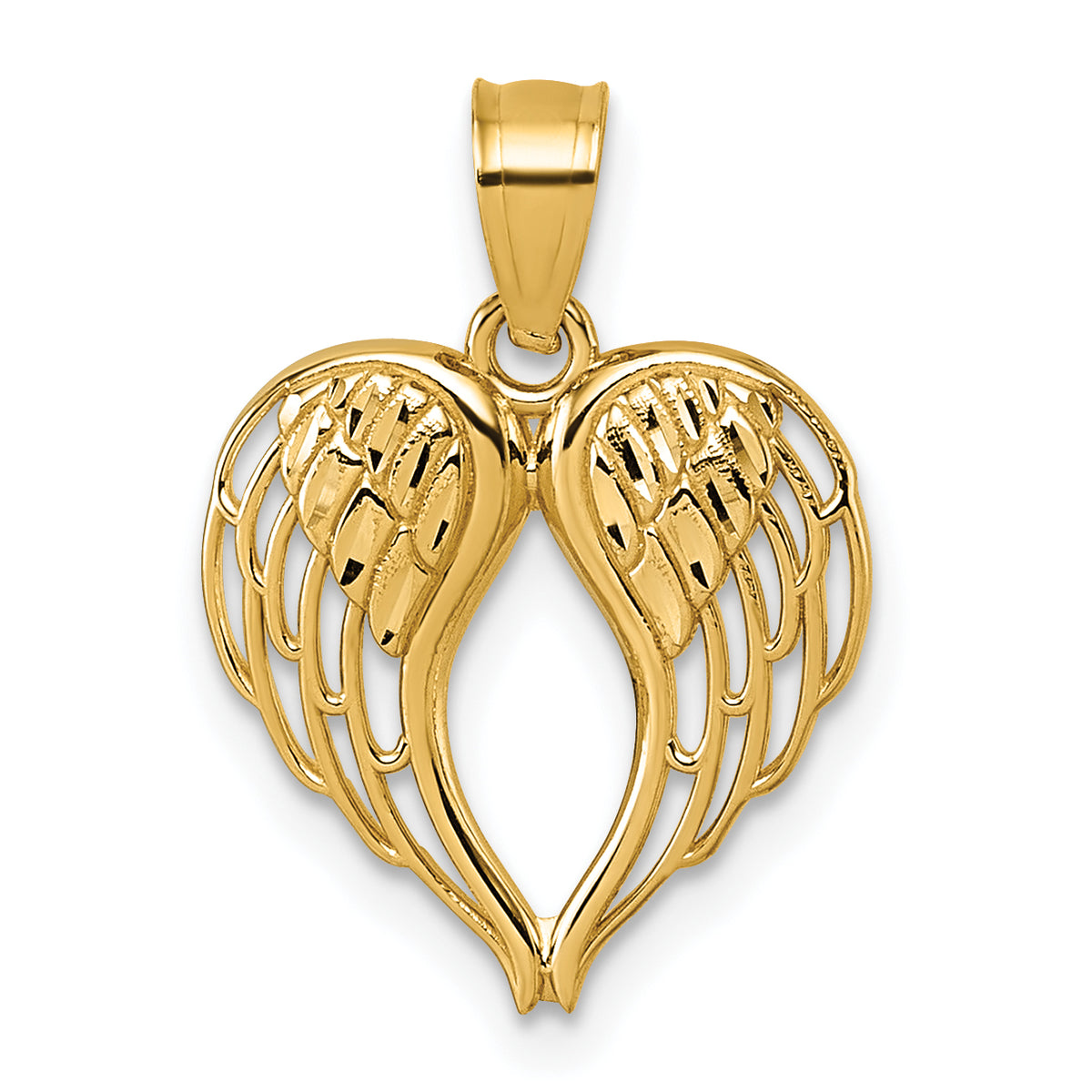 14k Polished and Diamond-cut Cut-out Wings In Heart Shape Pendant