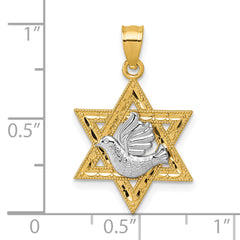 14k Two-tone Textured Dove On Star Of David Pendant