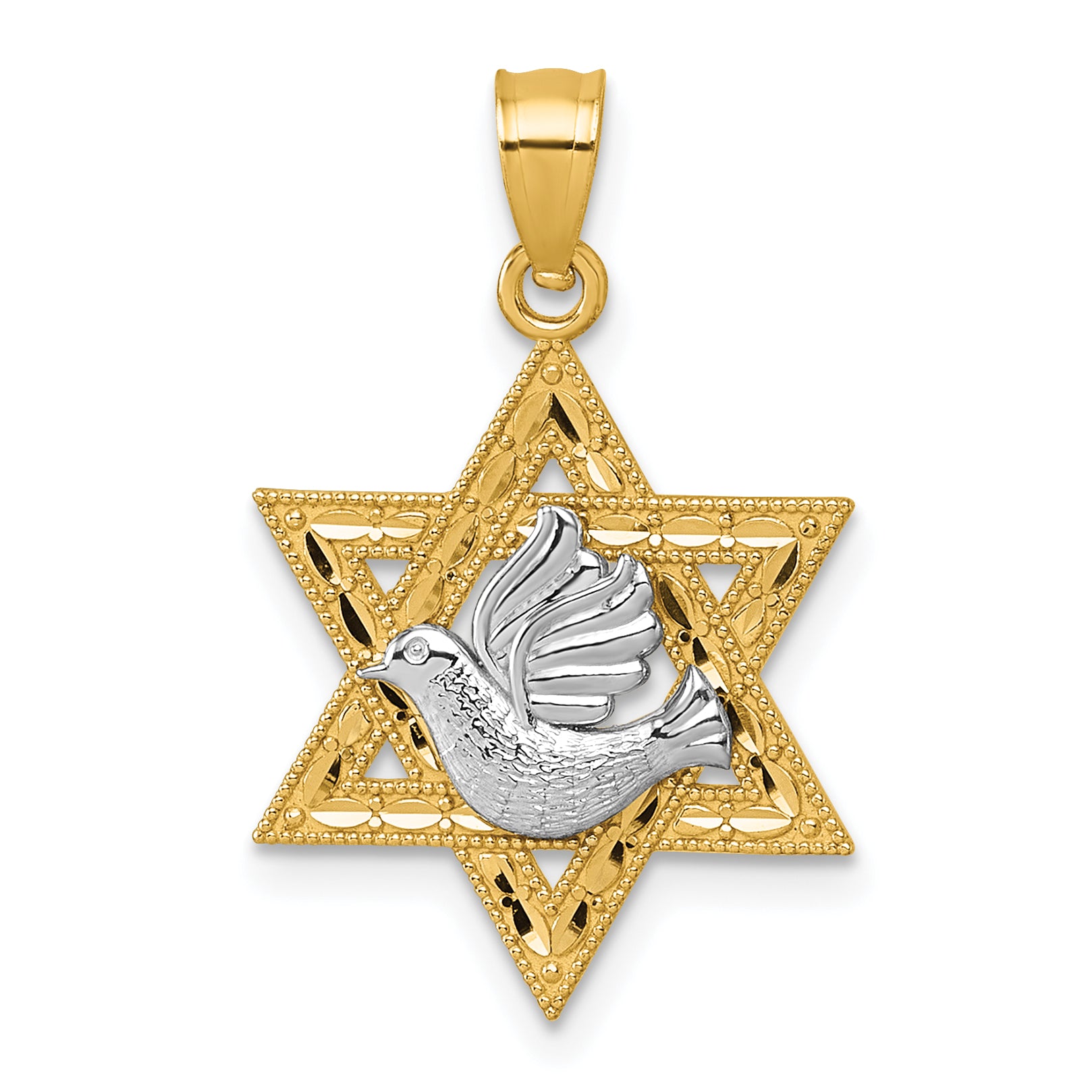 14k Two-tone Textured Dove On Star Of David Pendant Main image