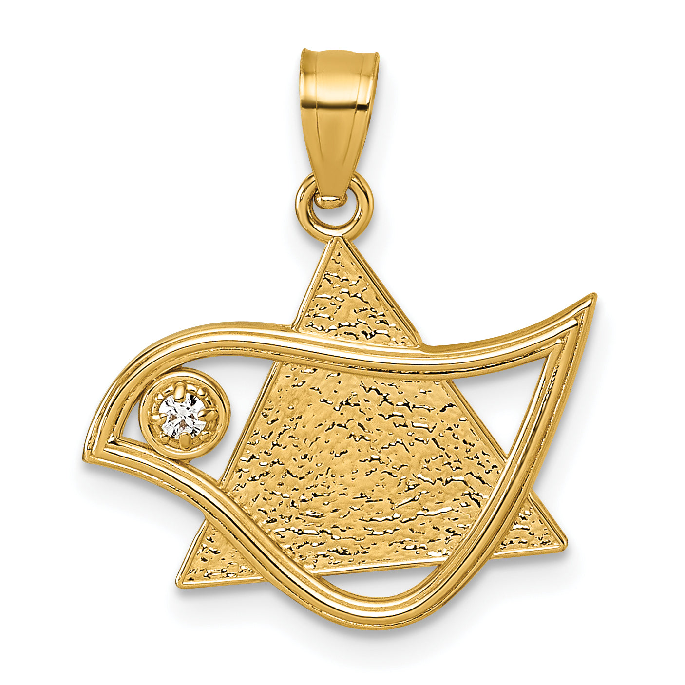 14k Polished and Textured CZ Bird and Triangle Star of David Pendant Main image