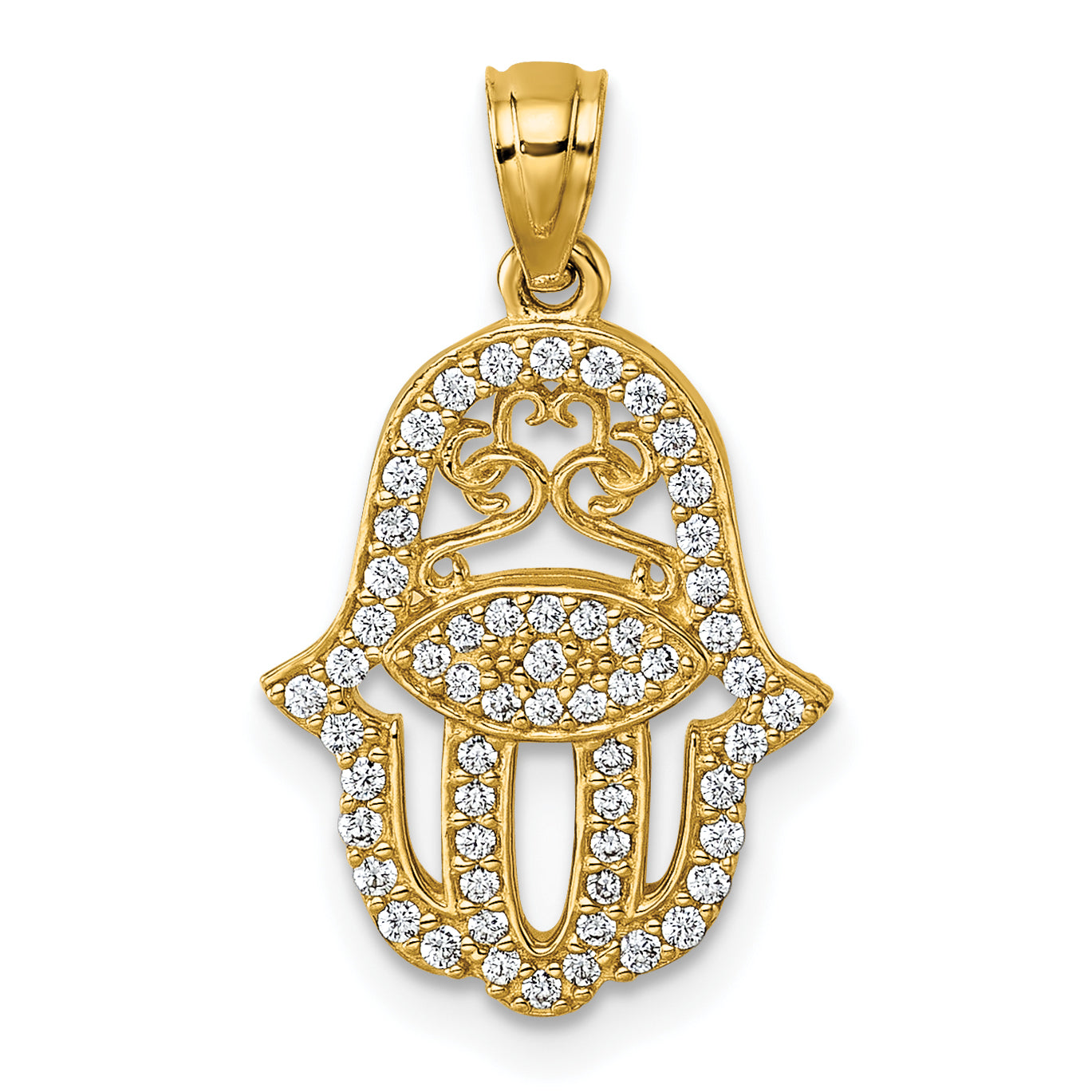 14k Polished CZ Hamsa Pendant Main image