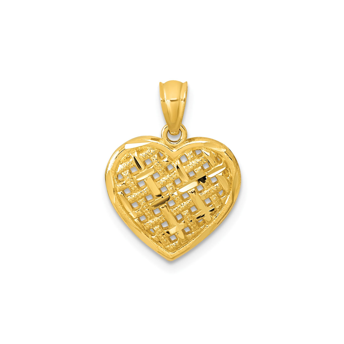 Basketweave Heart Pendant in 14K Yellow Gold, Textured & Diamond-Cut - Sophia Jewelers Main image