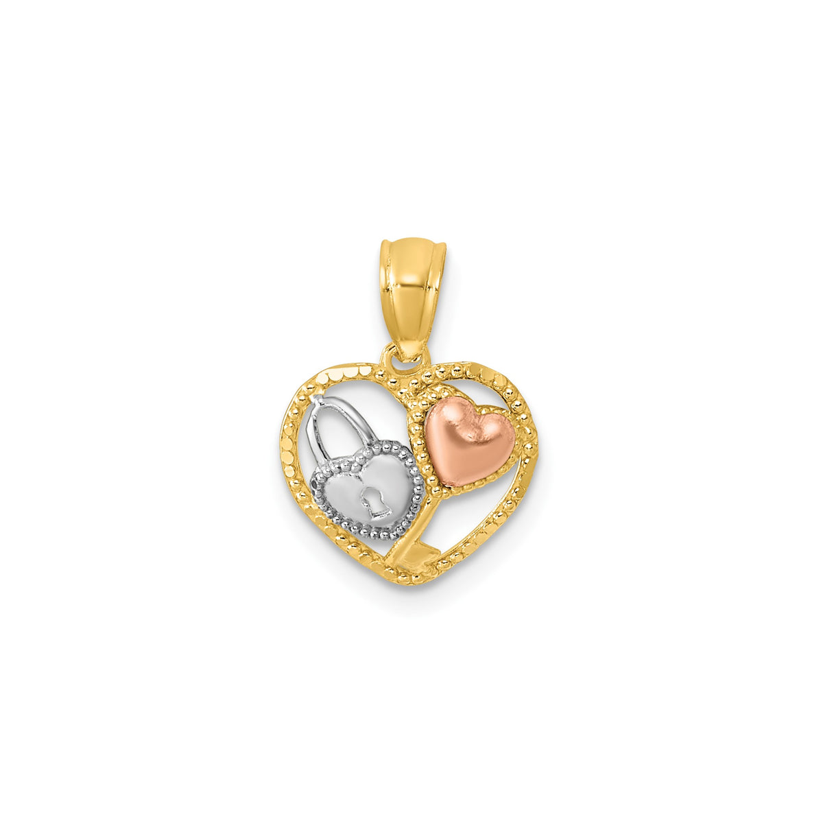 Lock and Key Heart Pendant in 14K Two-Tone Gold, Diamond-Cut - Sophia Jewelers Main image