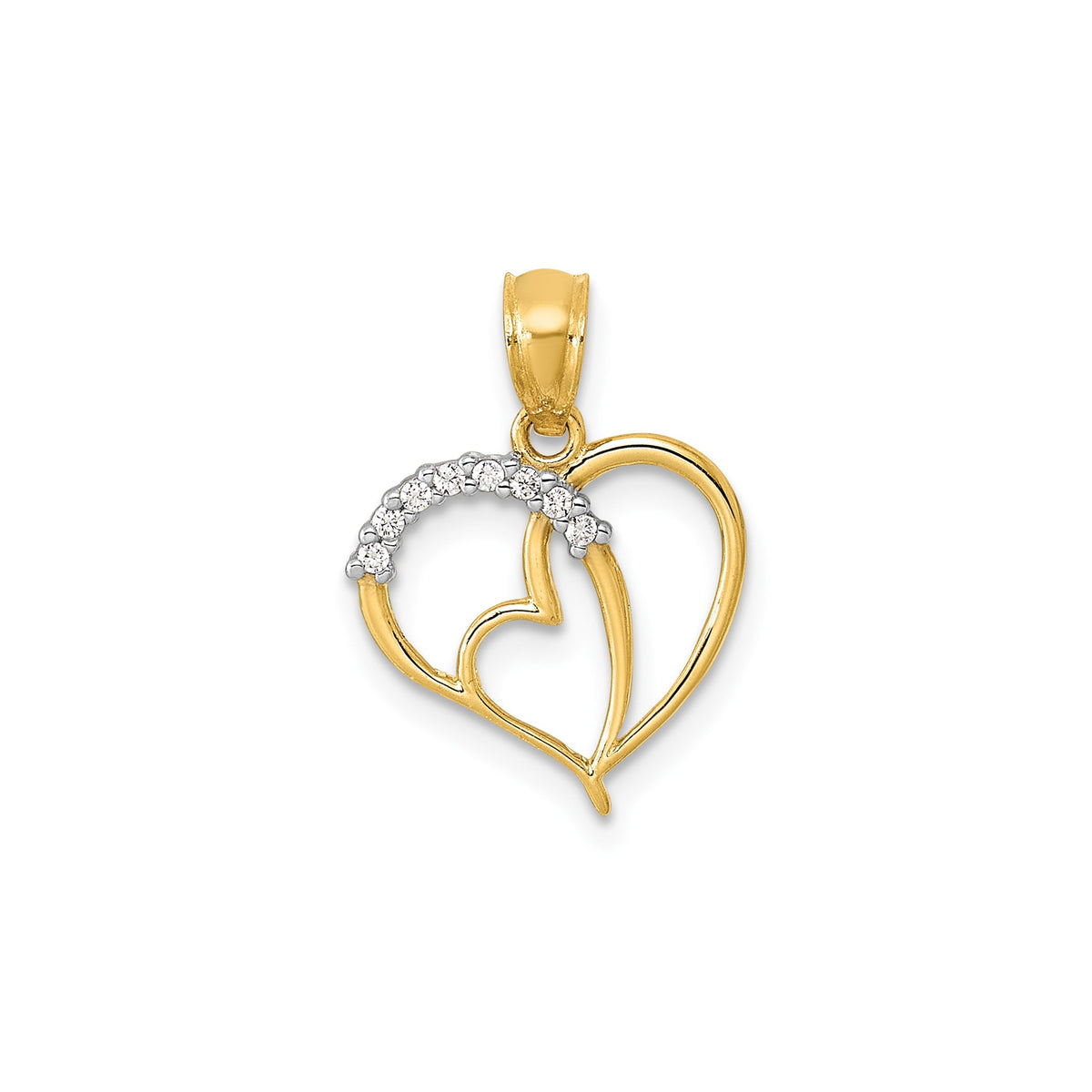 Cubic Zirconia Accent Double Heart Pendant in 14K Yellow Gold - Sophia Jewelers