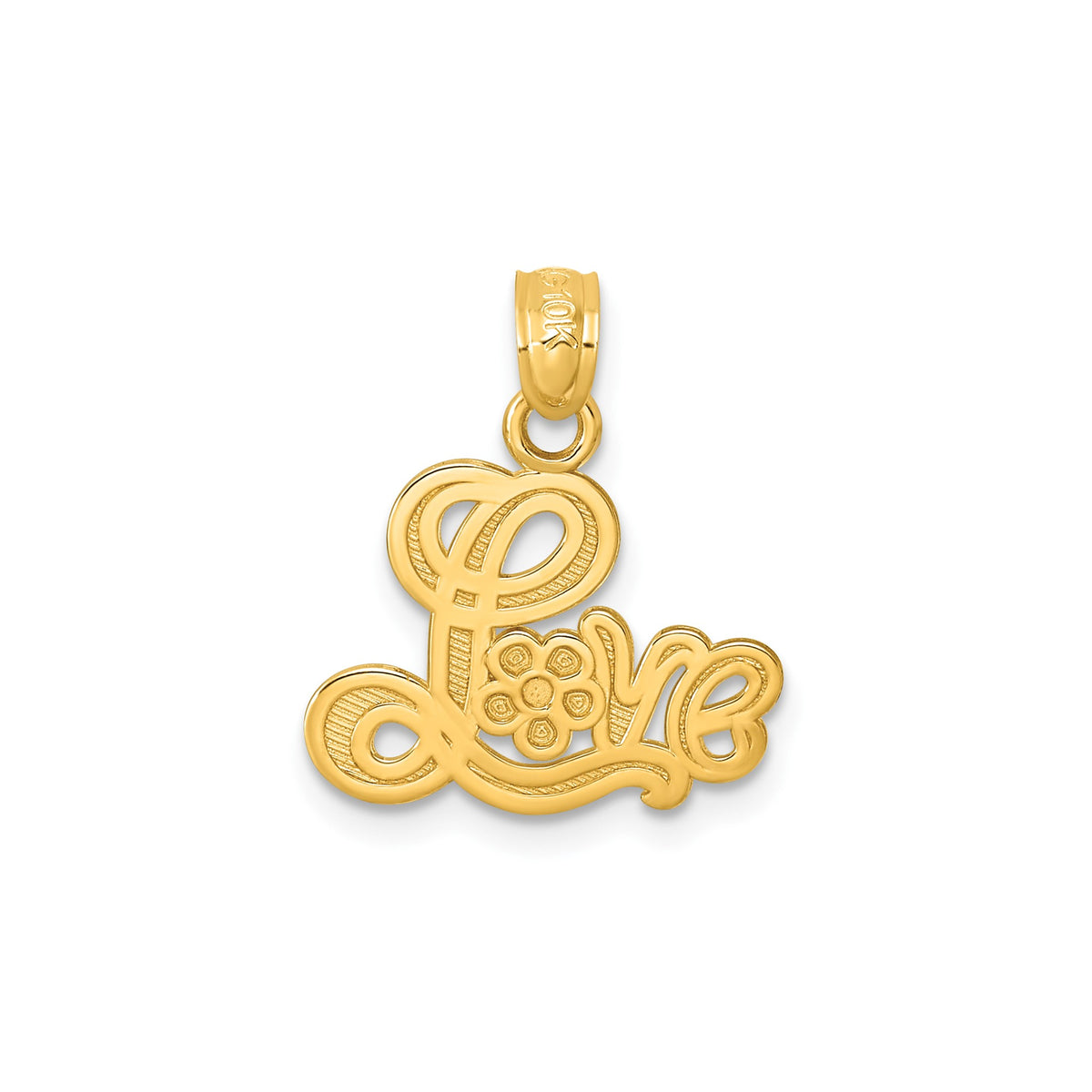 Love Script Flower Pendant in 14K Yellow Gold, Textured - Sophia Jewelers Main image