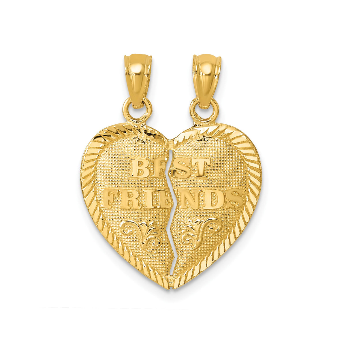 Break Apart Best Friends Heart Pendant in 14K Yellow Gold, Textured - Sophia Jewelers
