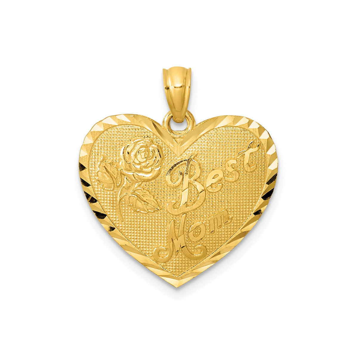 Heart Best Mom Rose Pendant in 14K Yellow Gold, Textured & Diamond-Cut - Sophia Jewelers Main image