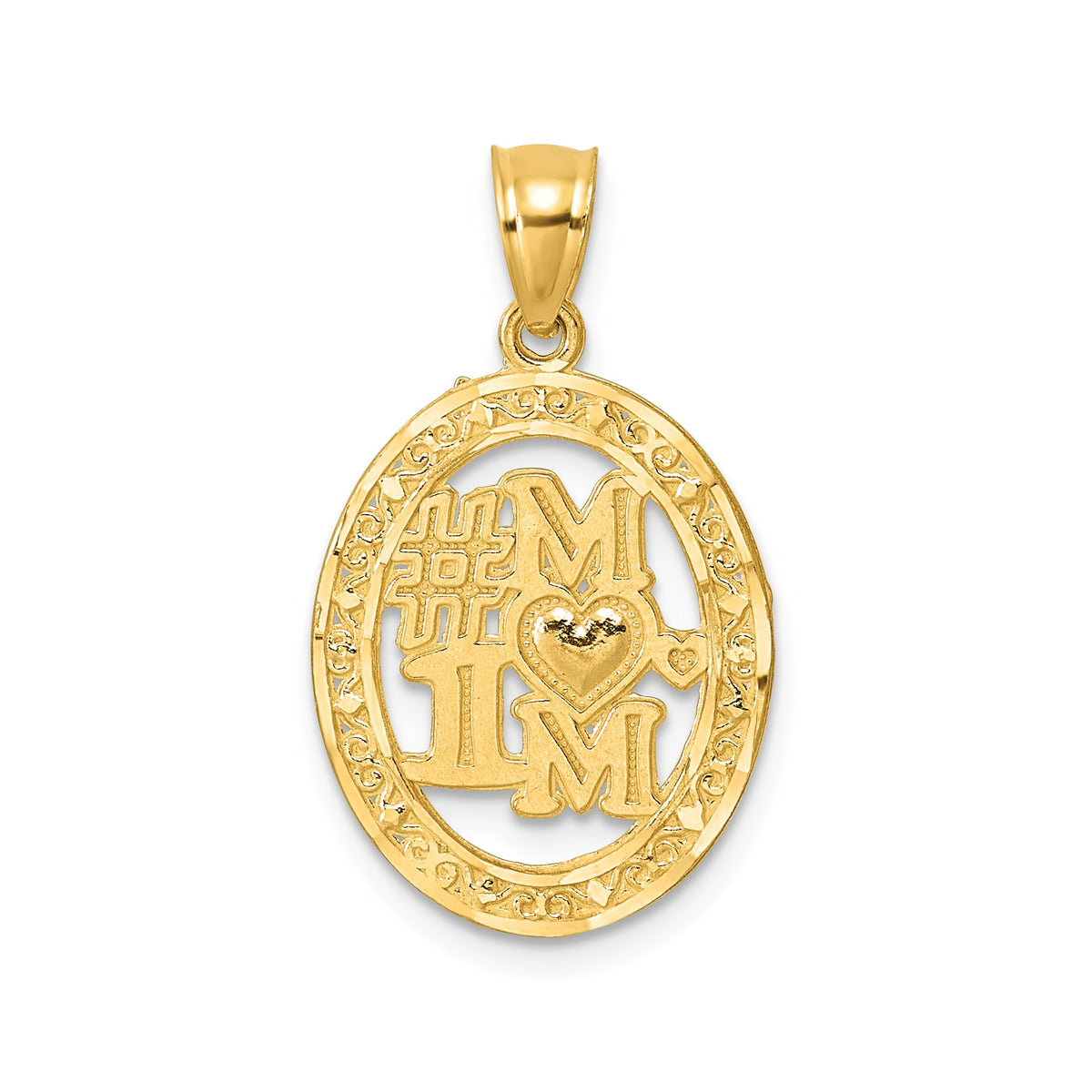 Oval #1 Mom Pendant in 14K Yellow Gold, Textured & Diamond-Cut - Sophia Jewelers Main image