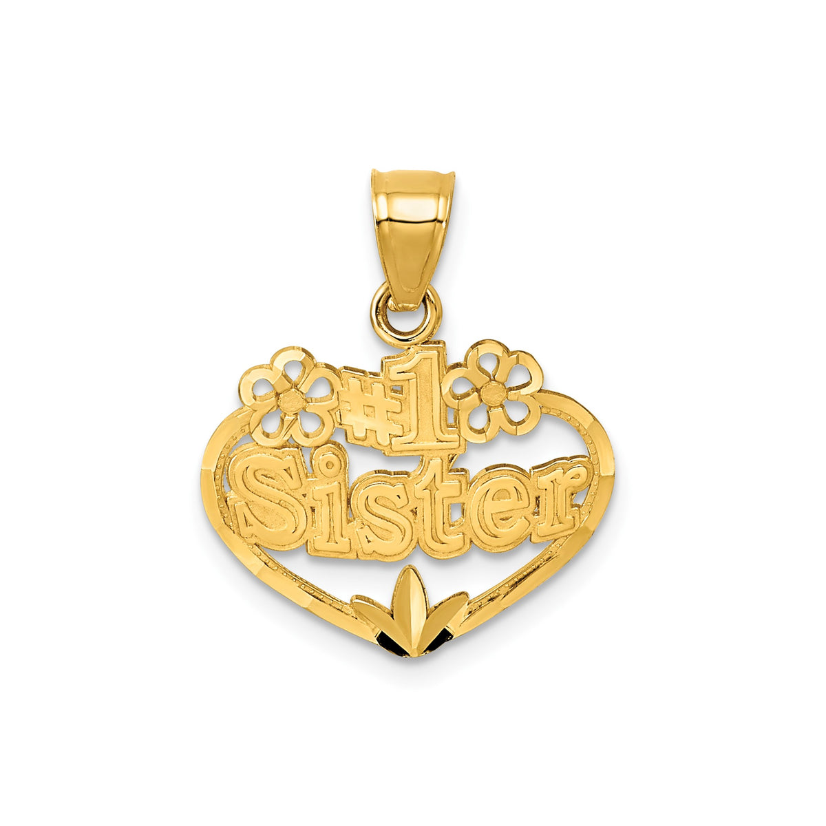 #1 Sister Heart Flower Pendant in 14K Yellow Gold, Diamond-Cut - Sophia Jewelers