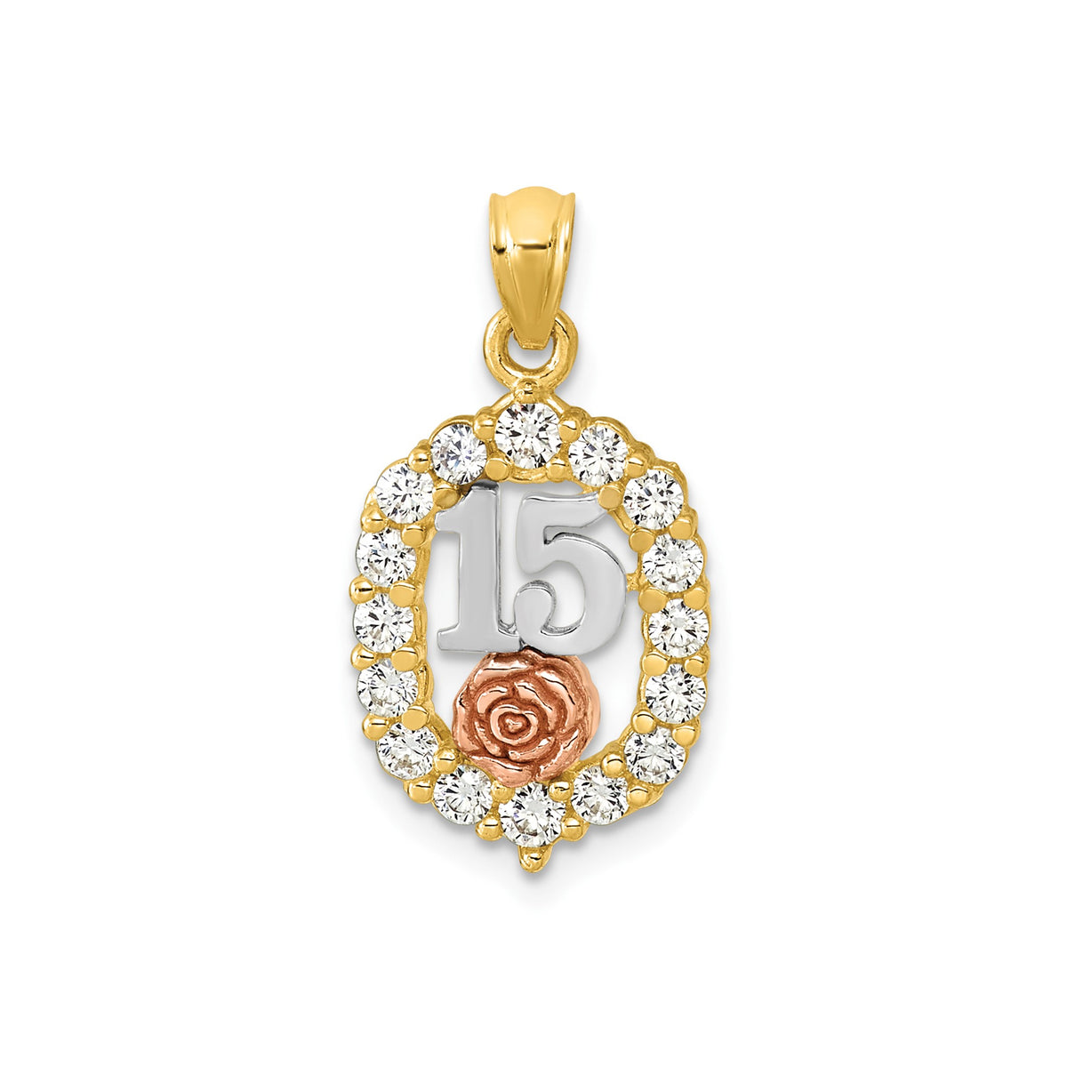 Oval Cubic Zirconia Rose Pendant in 14K Two-Tone Gold - Sophia Jewelers Main image