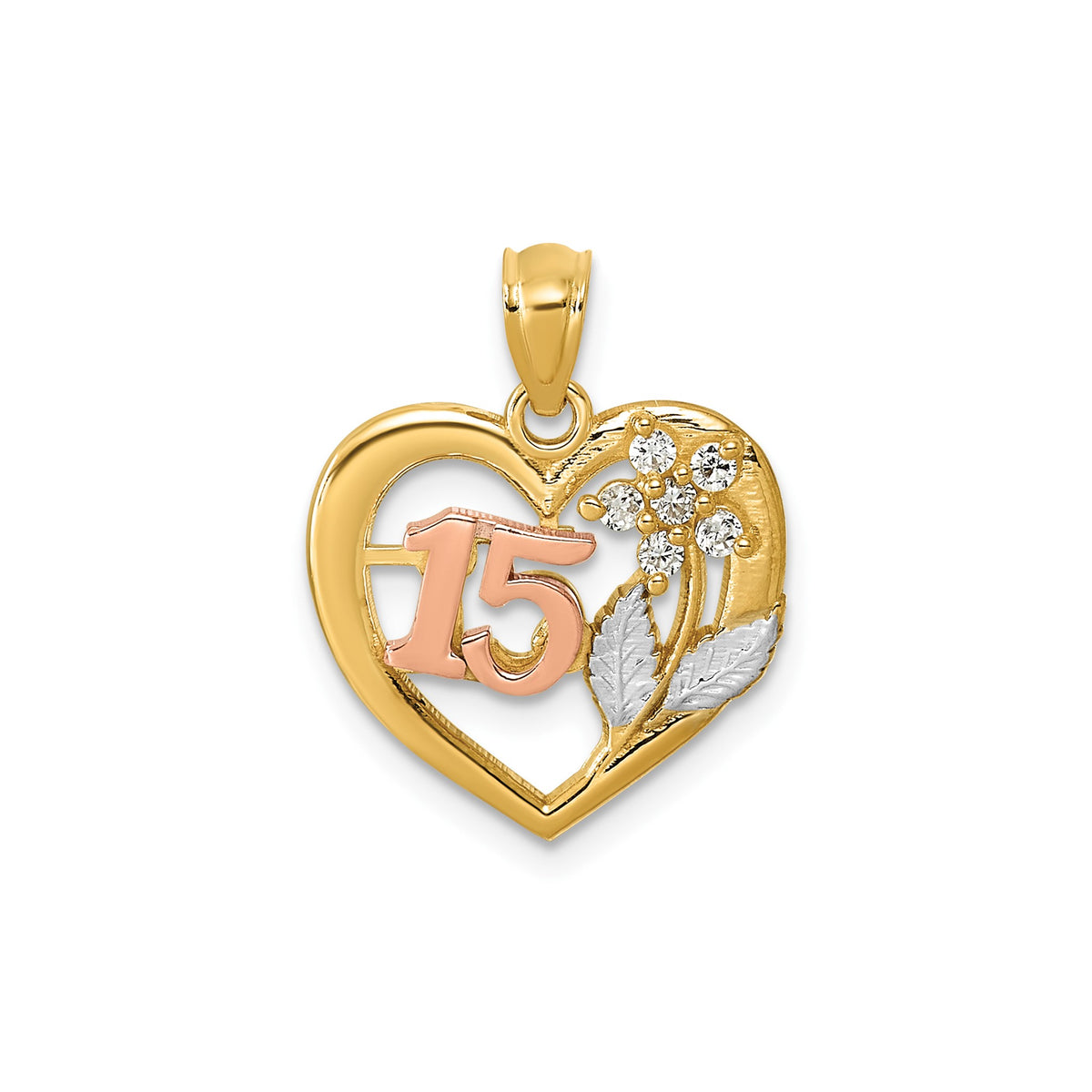 Cubic Zirconia Rose Heart Pendant in 14K Two-Tone Gold - Sophia Jewelers