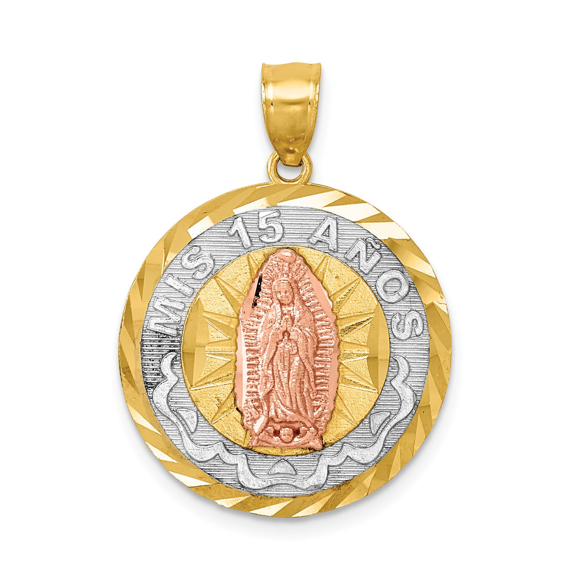 Mis 15 Años Our Lady of Guadalupe Pendant in 14K Two-Tone Gold - Sophia Jewelers