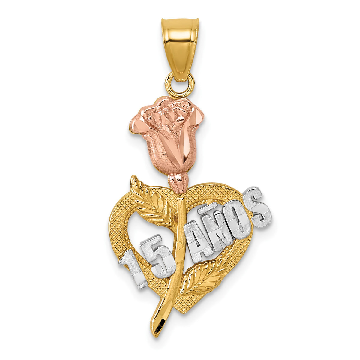 Rose 15 Años Pendant in 14K Two-Tone Gold, Diamond-Cut - Sophia Jewelers Main image