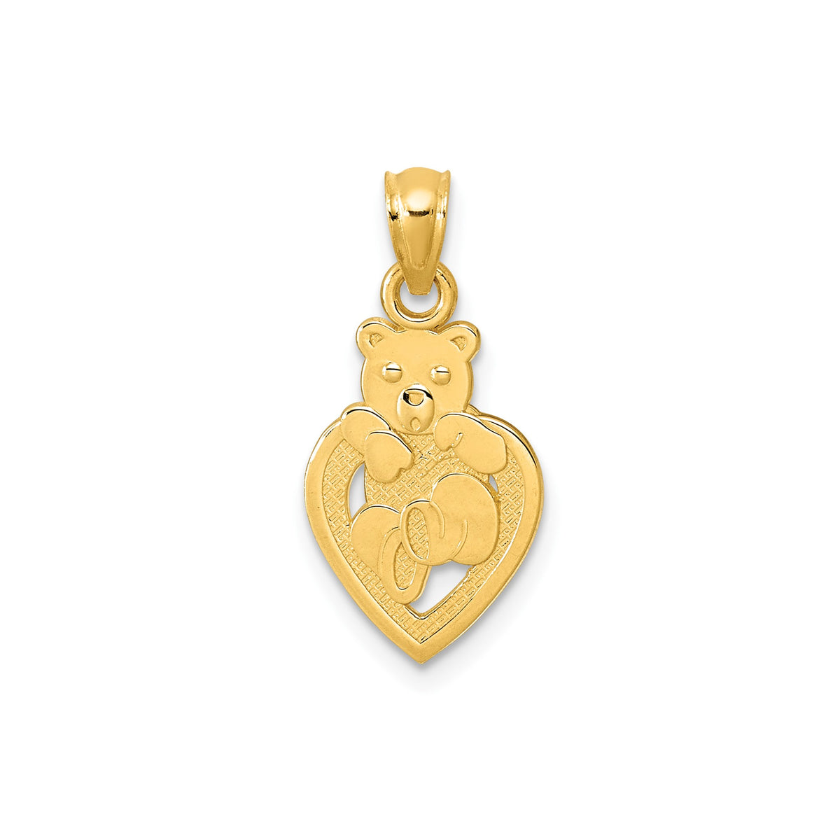 Teddy Bear Heart Love Pendant in 14K Yellow Gold, Textured - Sophia Jewelers Main image
