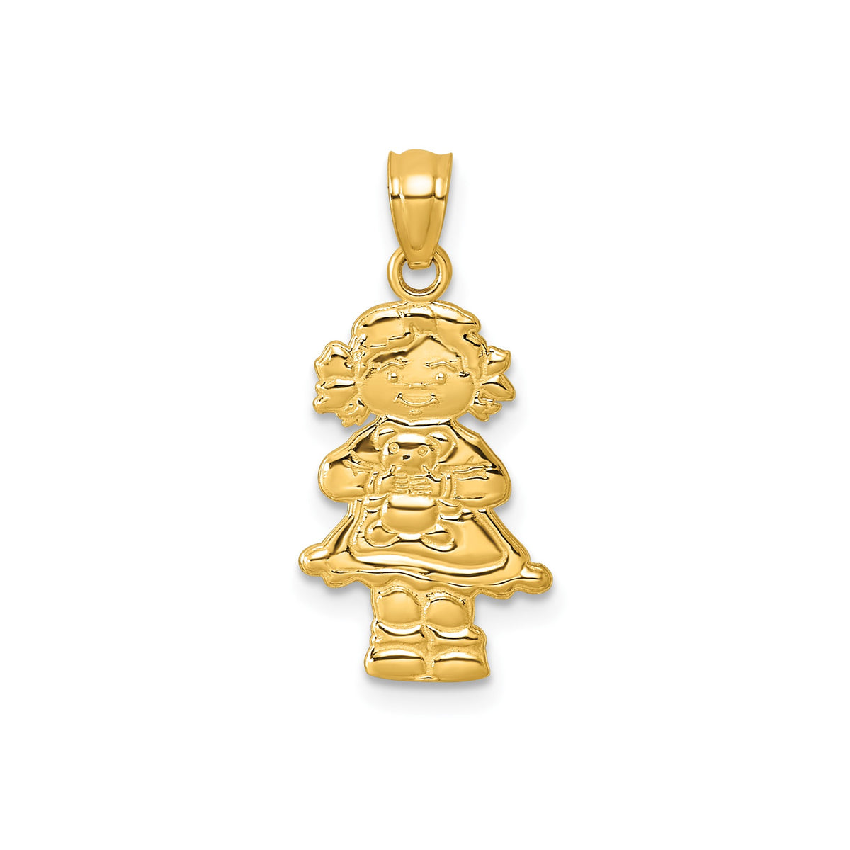 Girl Holding Teddy Bear Pendant in 14K Yellow Gold - Sophia Jewelers Main image