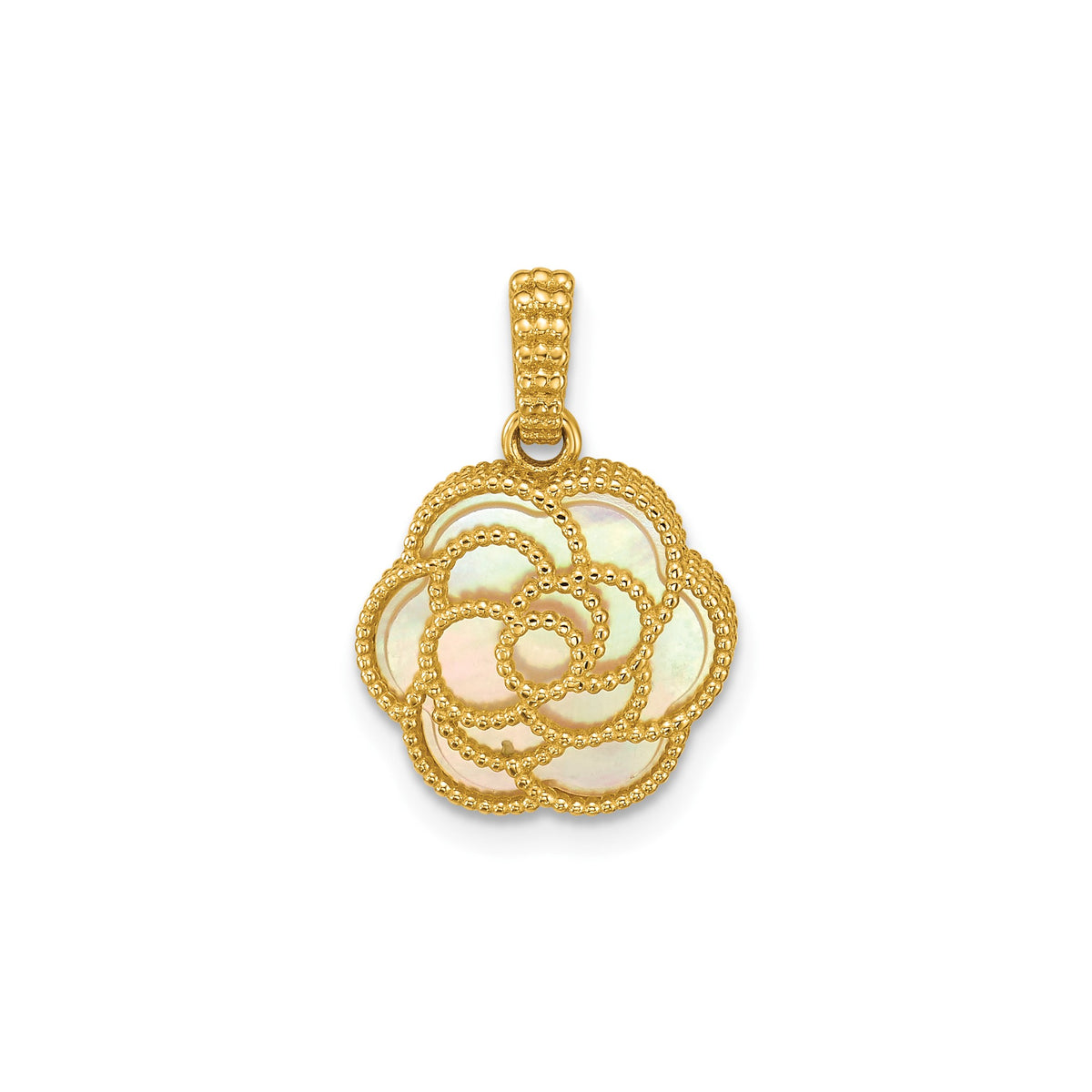 Mother of Pearl Beaded Flower Pendant in 14K Yellow Gold, 13mm - Sophia Jewelers