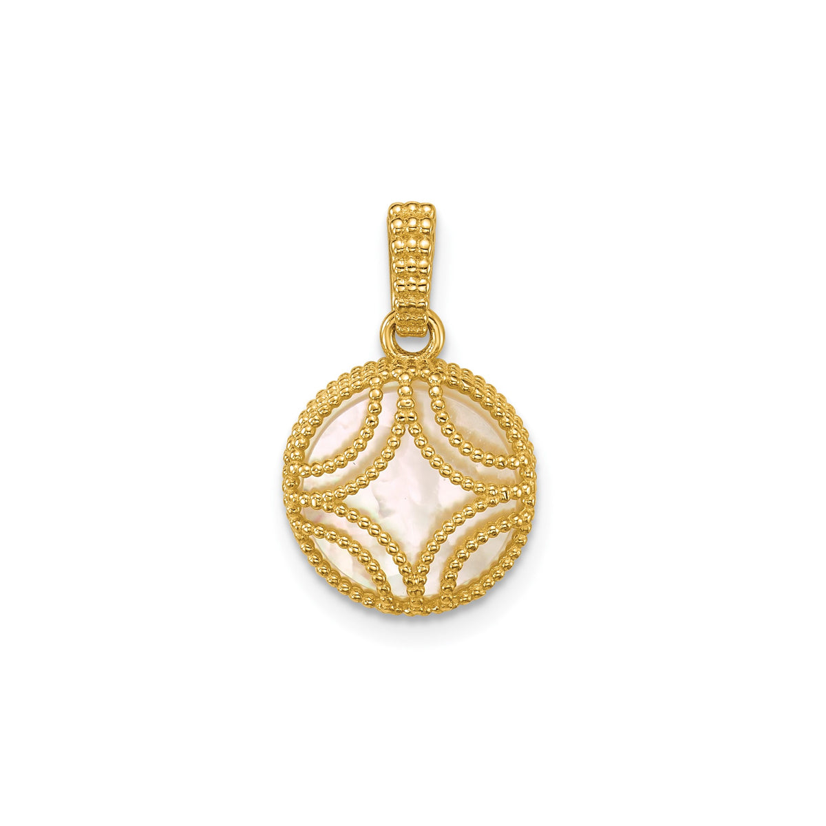 Mother of Pearl Fancy Beaded Pendant in 14K Yellow Gold, 13mm - Sophia Jewelers