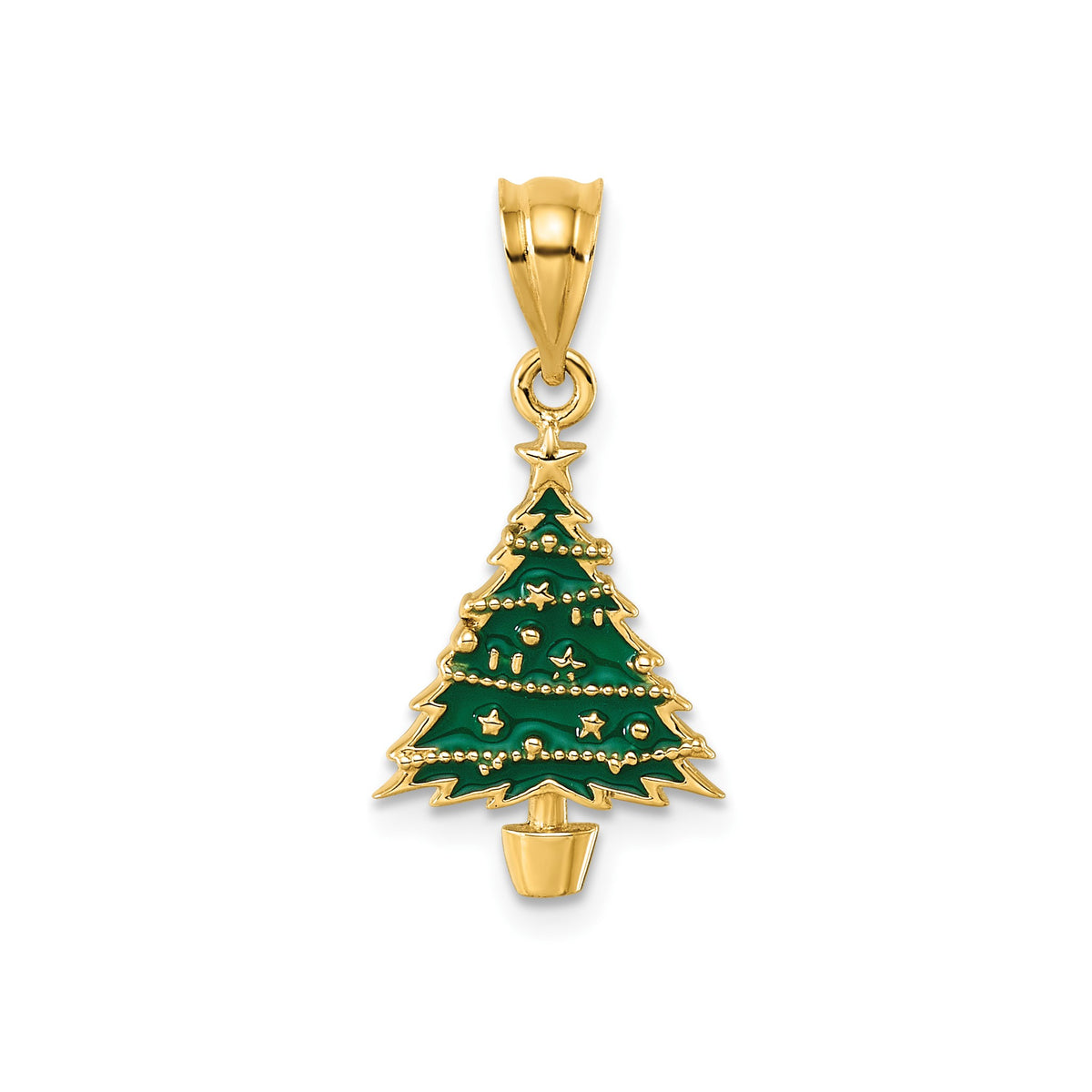 Enameled Christmas Tree Pendant in 14K Yellow Gold - Sophia Jewelers Main image