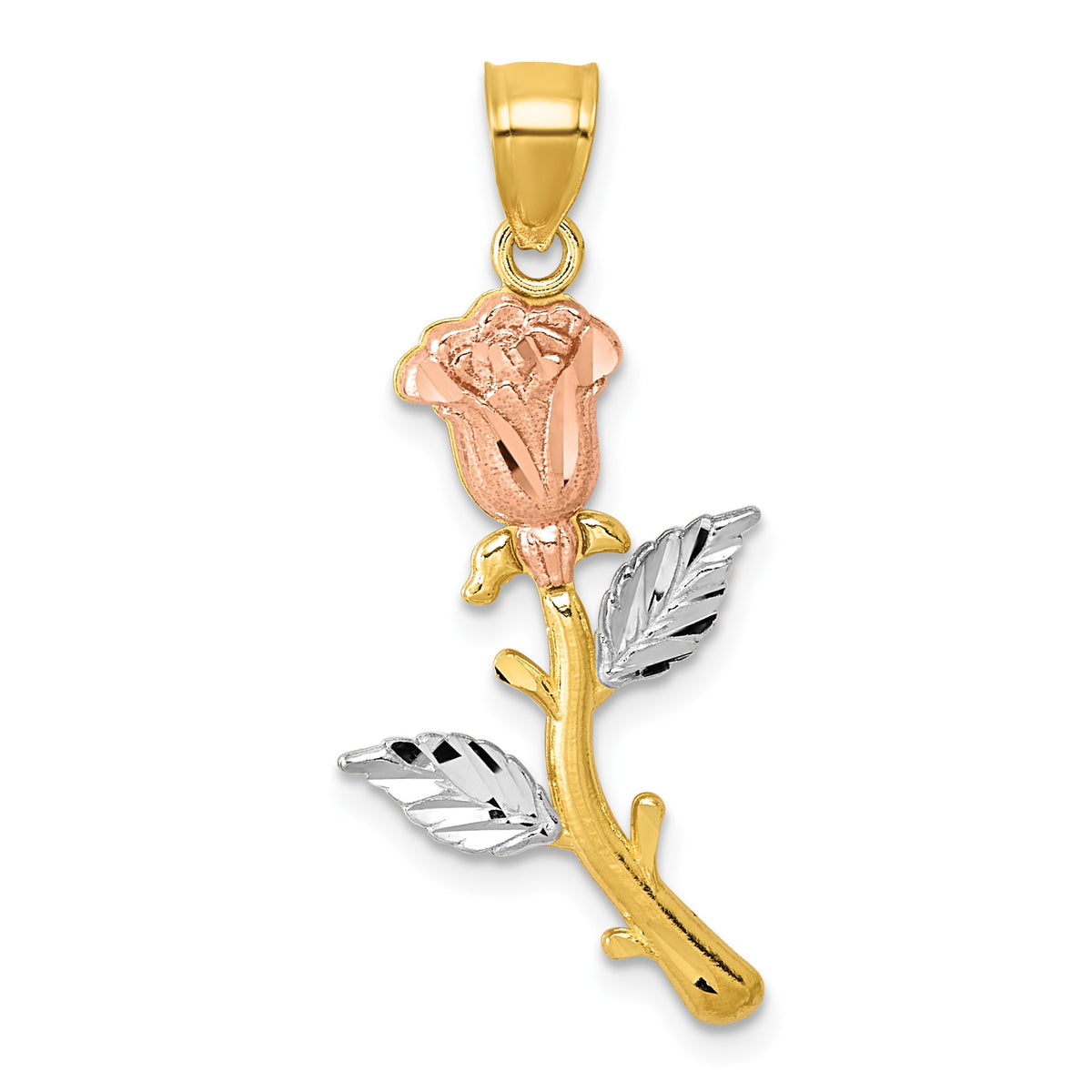 Rose Pendant in 14K Tri-Color Gold, Diamond-Cut - Sophia Jewelers Main image