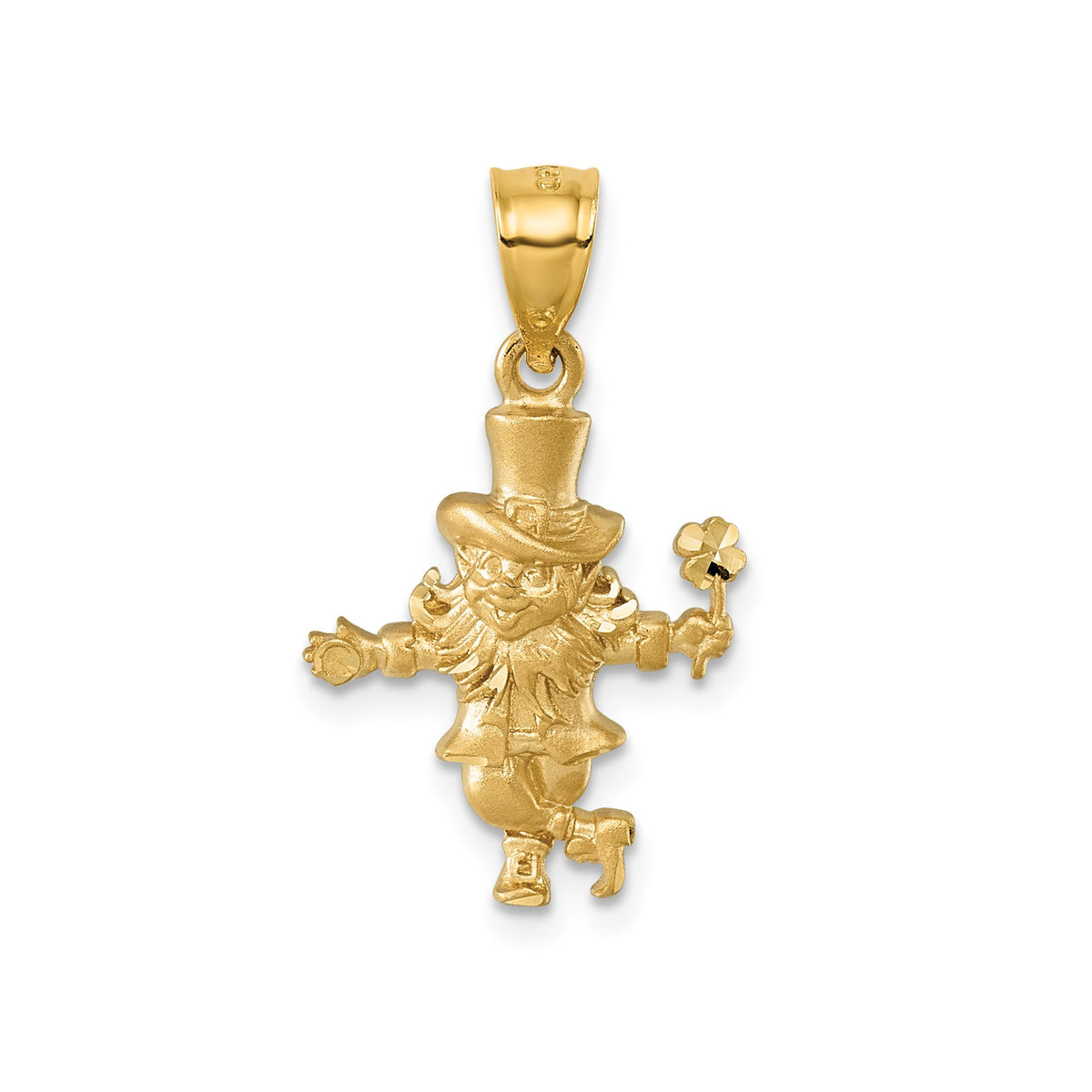 Leprechaun Pendant in 14K Yellow Gold, Satin & Diamond-Cut - Sophia Jewelers Main image
