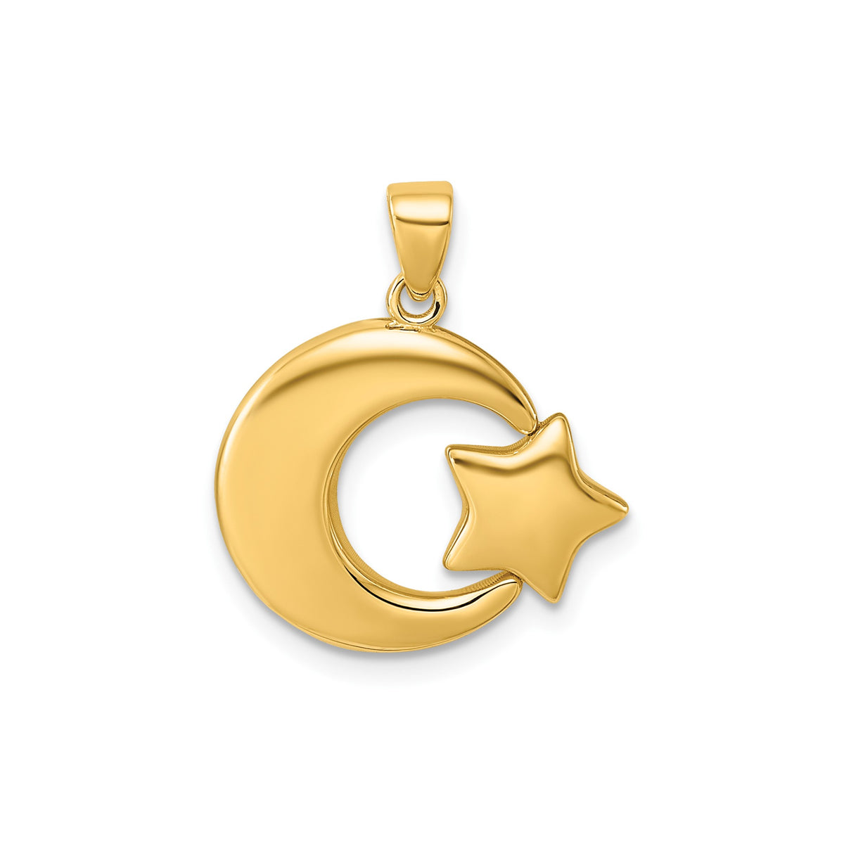 Crescent Moon Star Pendant in 14K Yellow Gold, 16mm - Sophia Jewelers Main image
