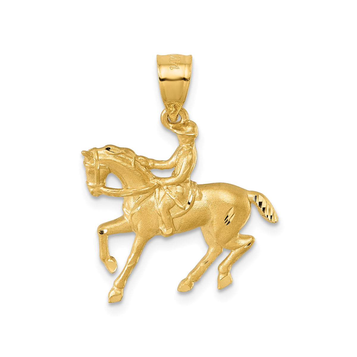 Horse Jockey Pendant in 14K Yellow Gold, Satin & Diamond-Cut - Sophia Jewelers Main image