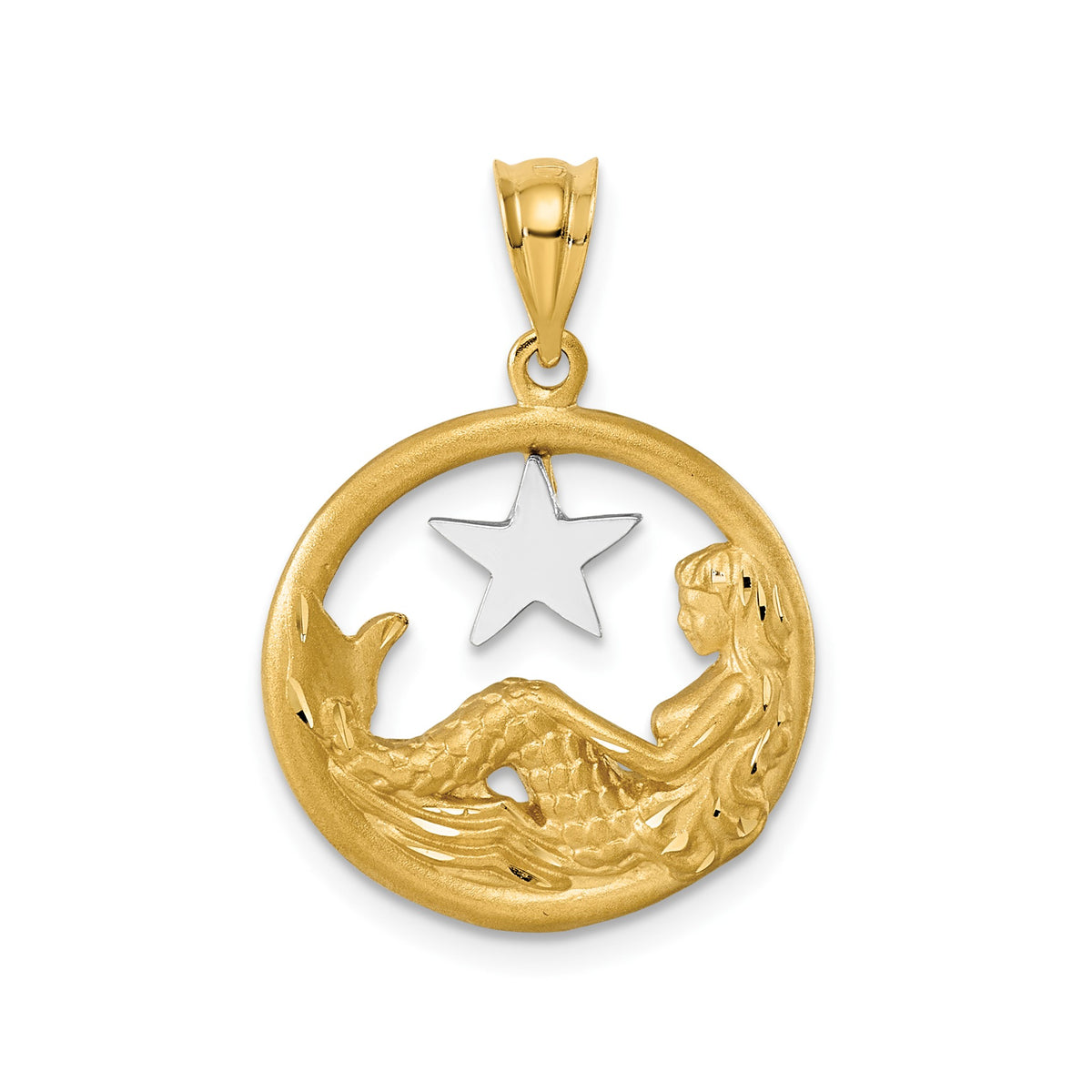 Mermaid Star Pendant in 14K Two-Tone Gold, Satin & Diamond-Cut - Sophia Jewelers Main image