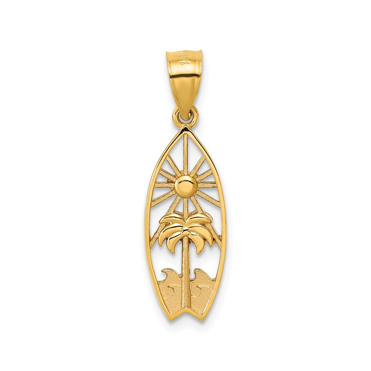 Surf Board Beach Scene Pendant in 14K Yellow Gold - Sophia Jewelers Main image