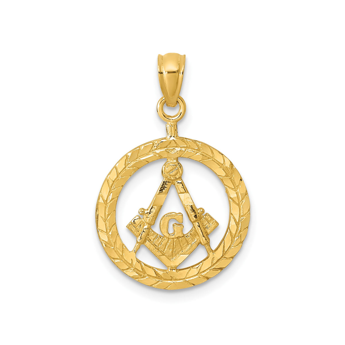 Round Masonic Pendant in 14K Yellow Gold, Diamond-Cut - Sophia Jewelers Main image
