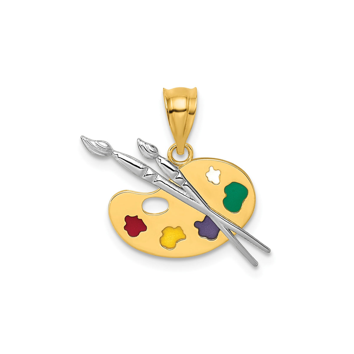 Enameled Painting Palette Pendant in 14K Two-Tone Gold - Sophia Jewelers