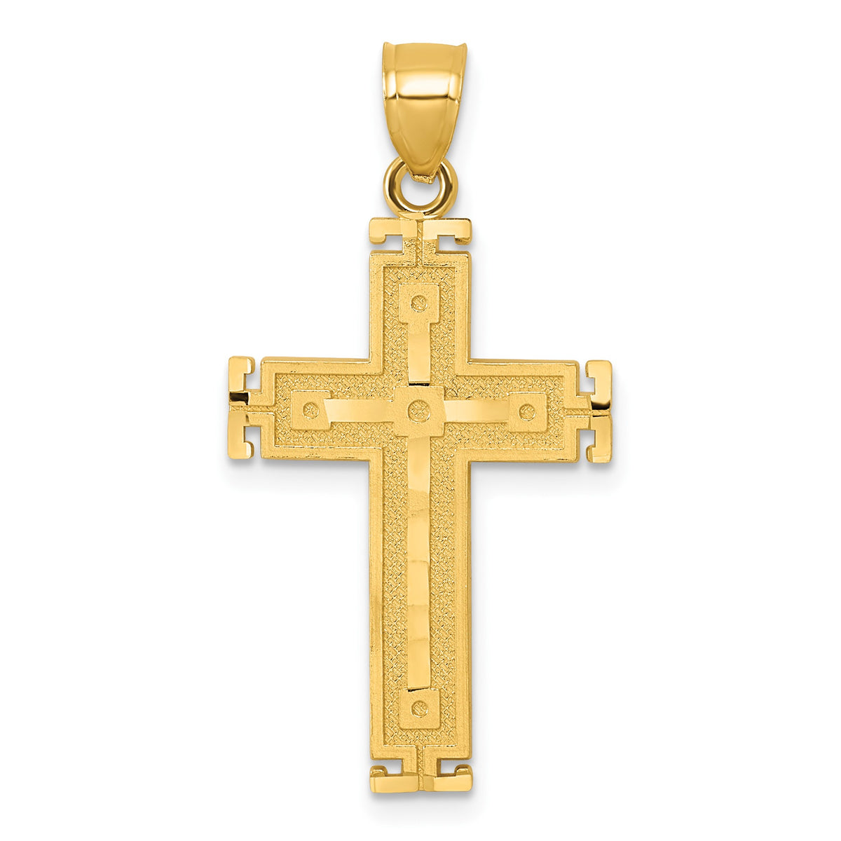 Fancy Cross Pendant in 14K Yellow Gold, Textured & Diamond-Cut - Sophia Jewelers Main image