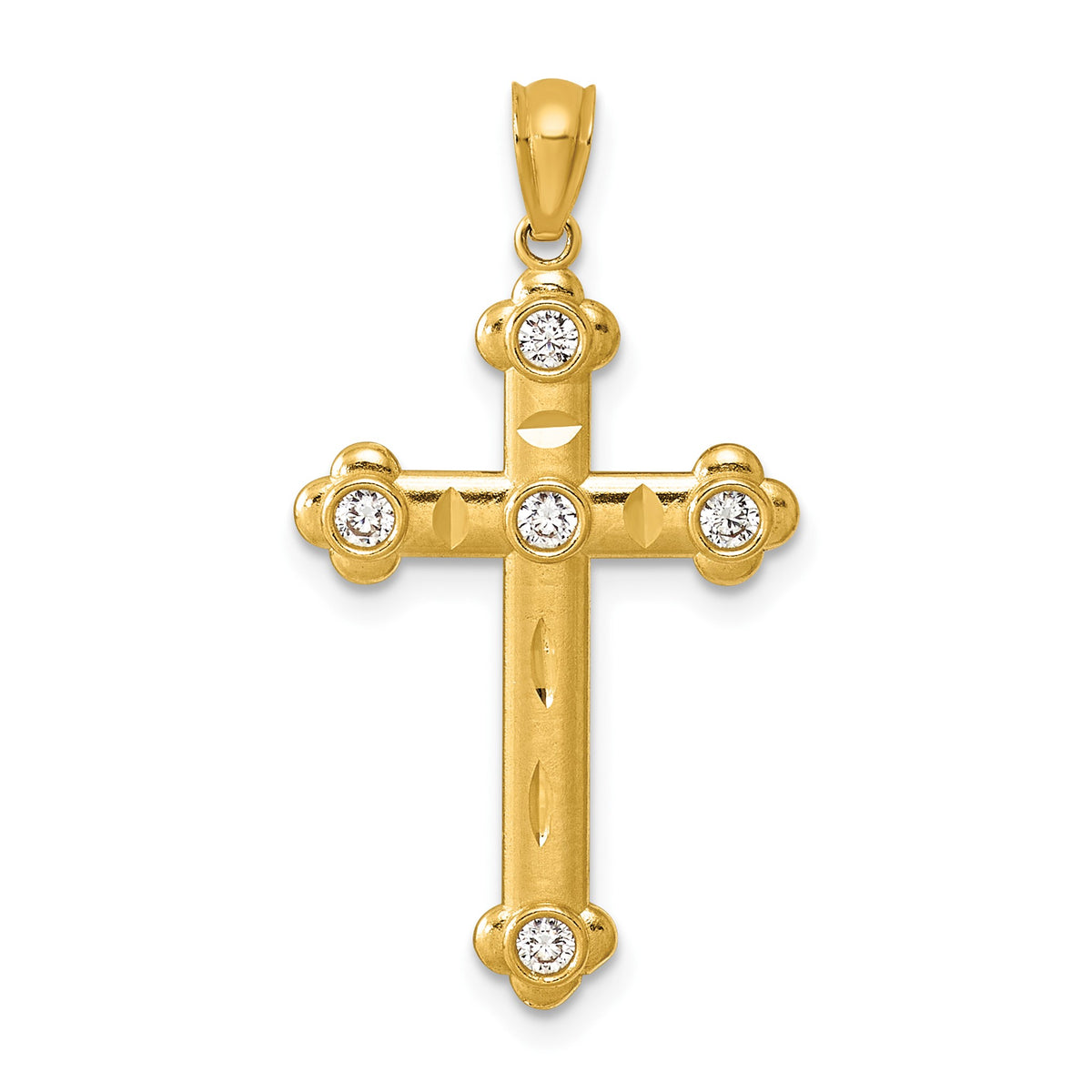 Fleur-de-Lis Cubic Zirconia Crucifix Pendant in 14K Yellow Gold, Diamond-Cut - Sophia Jewelers Main image