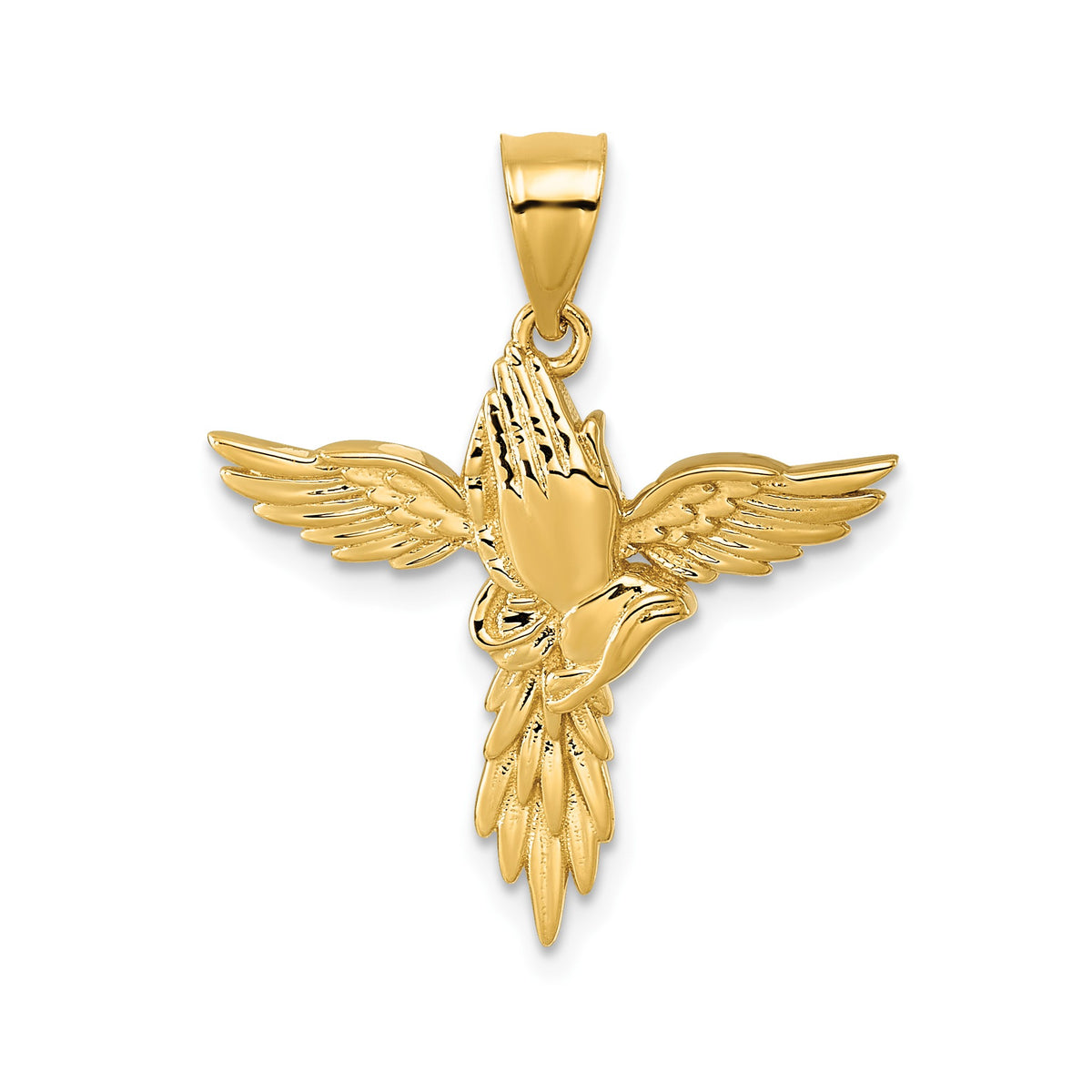 Praying Hands Angel Wings Cross Pendant in 14K Yellow Gold - Sophia Jewelers Main image