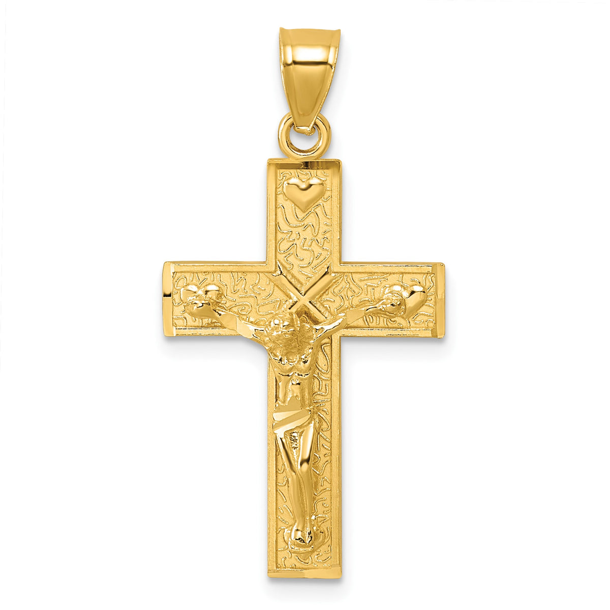 God Loves Me on Back Crucifix Pendant in 14K Yellow Gold, Textured - Sophia Jewelers Main image