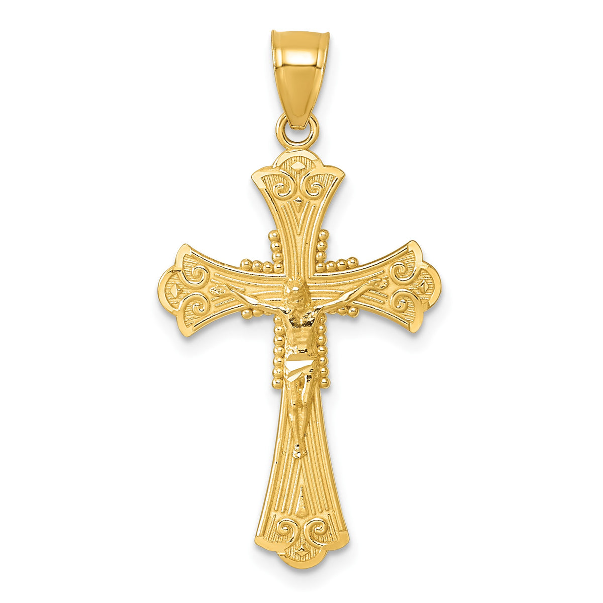 Fleur-de-Lis Crucifix Pendant in 14K Yellow Gold - Sophia Jewelers Main image