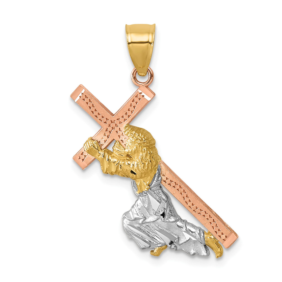 Jesus Cross Pendant in 14K Two-Tone Gold, Textured & Diamond-Cut - Sophia Jewelers Main image