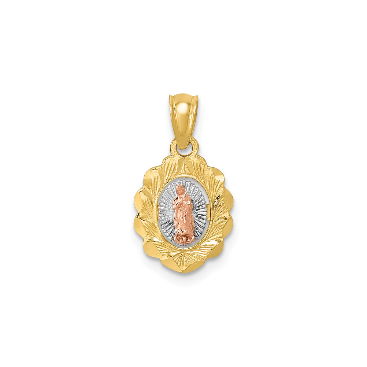 Oval Our Lady of Guadalupe Pendant in 14K Two-Tone Gold, Diamond-Cut - Sophia Jewelers