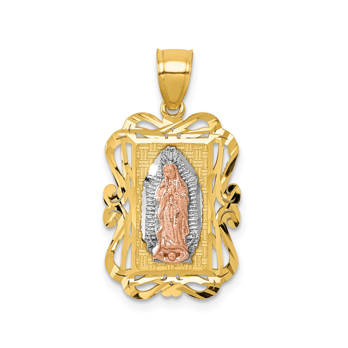 Rectangle Our Lady of Guadalupe Pendant in 14K Two-Tone Gold - Sophia Jewelers