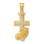 Cubic Zirconia Praying Hands Cross and Crown Pendant in 14K Yellow Gold - Sophia Jewelers