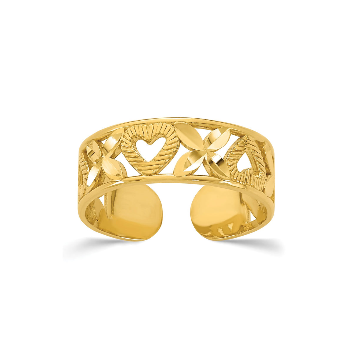 X and Hearts Toe Ring in 14K Yellow Gold, Diamond-Cut - Sophia Jewelers Main image