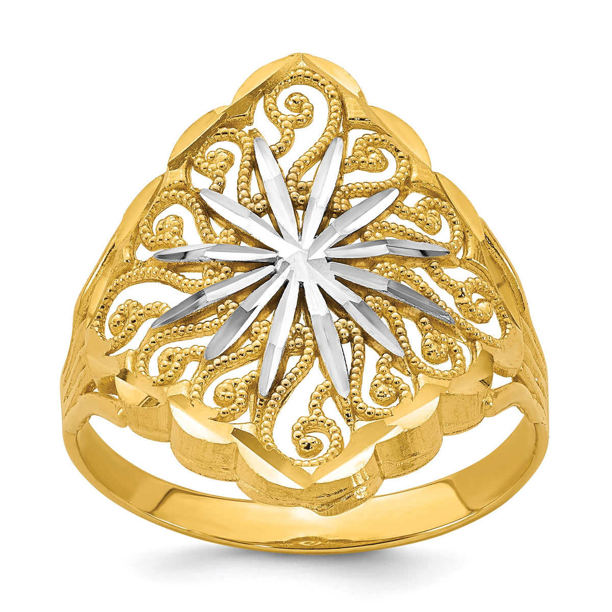 Swirl Fancy Ring in 14K Yellow Gold, Textured & Diamond-Cut, Size 7 - Sophia Jewelers Main image