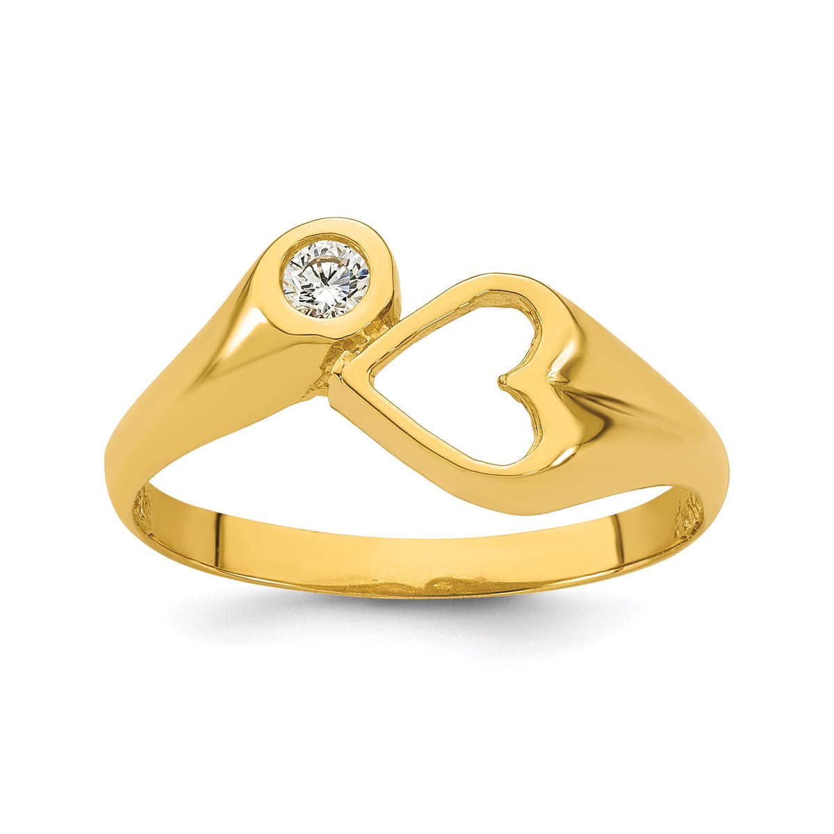 Cubic Zirconia Open Heart Ring in 14K Yellow Gold, Size 7 - Sophia Jewelers Main image
