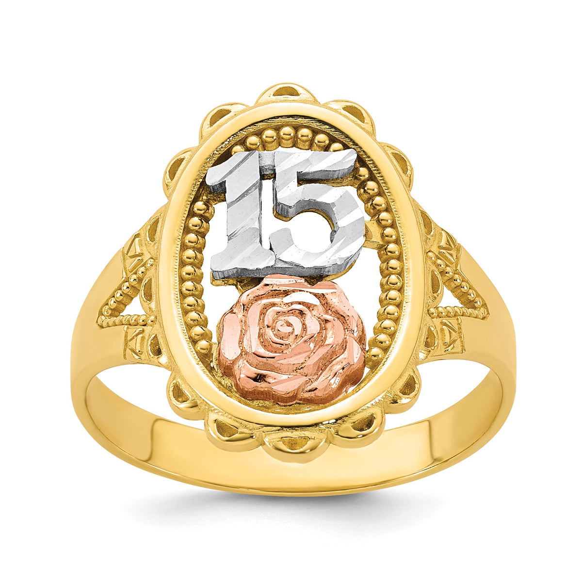 Rose Ring in 14K Tri-Color Gold, Diamond-Cut, Size 7 - Sophia Jewelers Main image