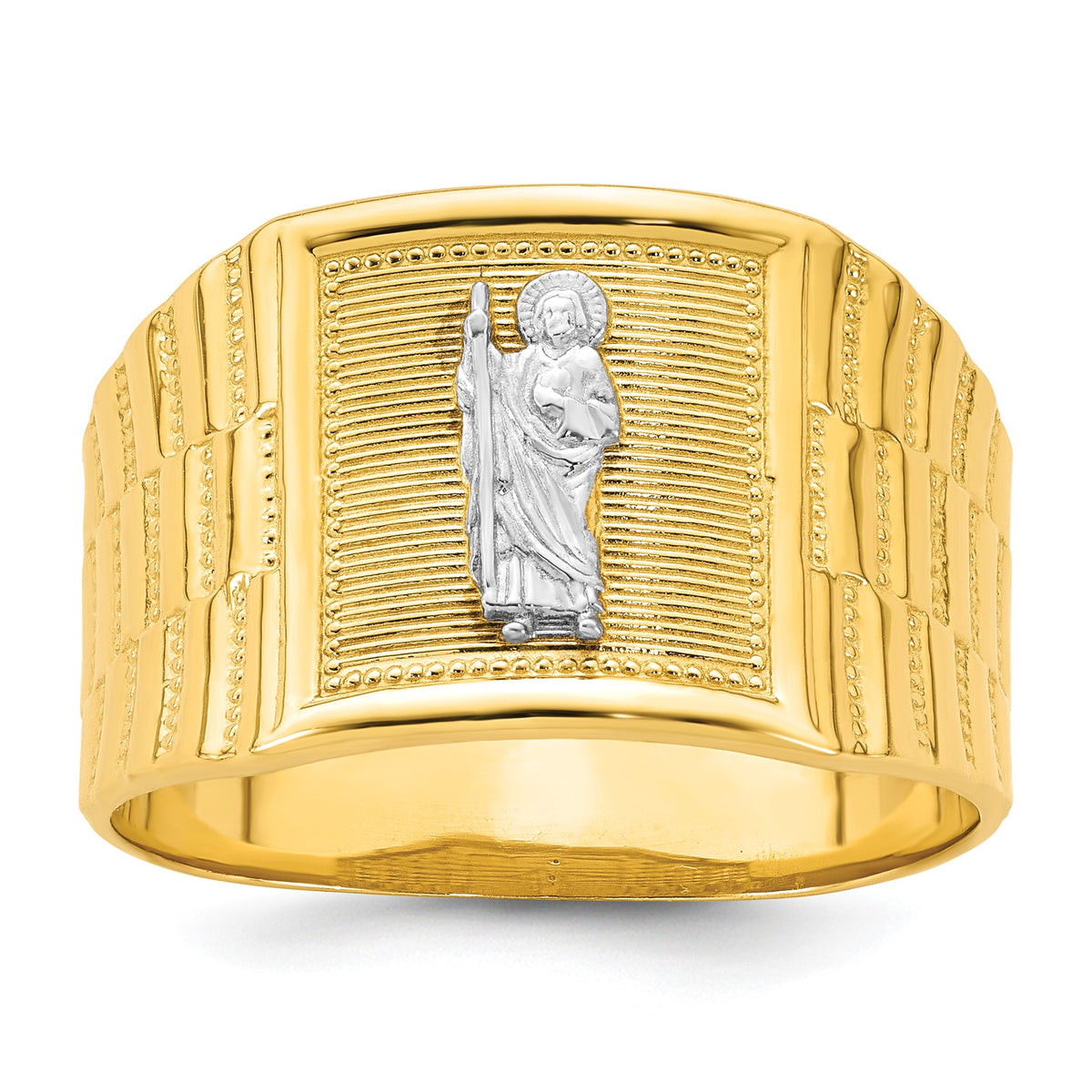 St. Jude Ring in 14K Yellow Gold, Textured & Diamond-Cut, Size 10 - Sophia Jewelers