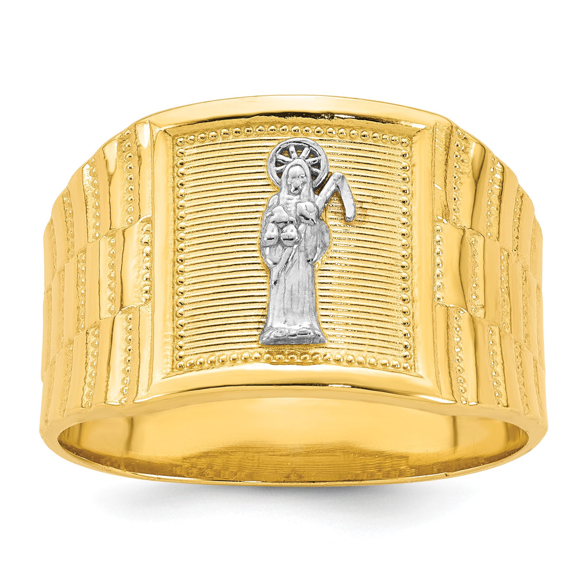 Santa Muerte Ring in 14K Yellow Gold, Textured & Diamond-Cut, Size 10 - Sophia Jewelers Main image
