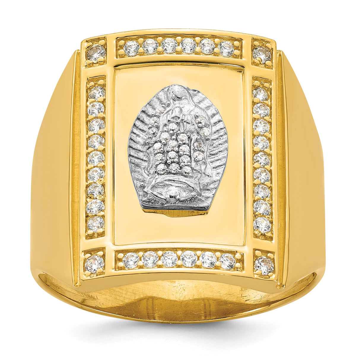 Cubic Zirconia Our Lady of Guadalupe Ring in 14K Yellow Gold, Size 10 - Sophia Jewelers