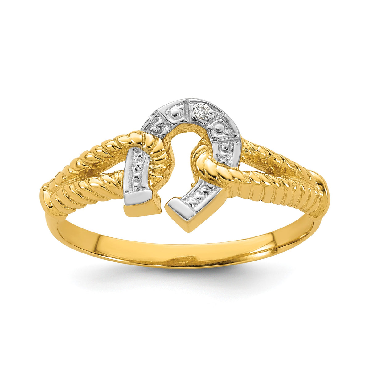 Cubic Zirconia Horseshoe Rope Ring in 14K Yellow Gold, Textured, Size 7 - Sophia Jewelers