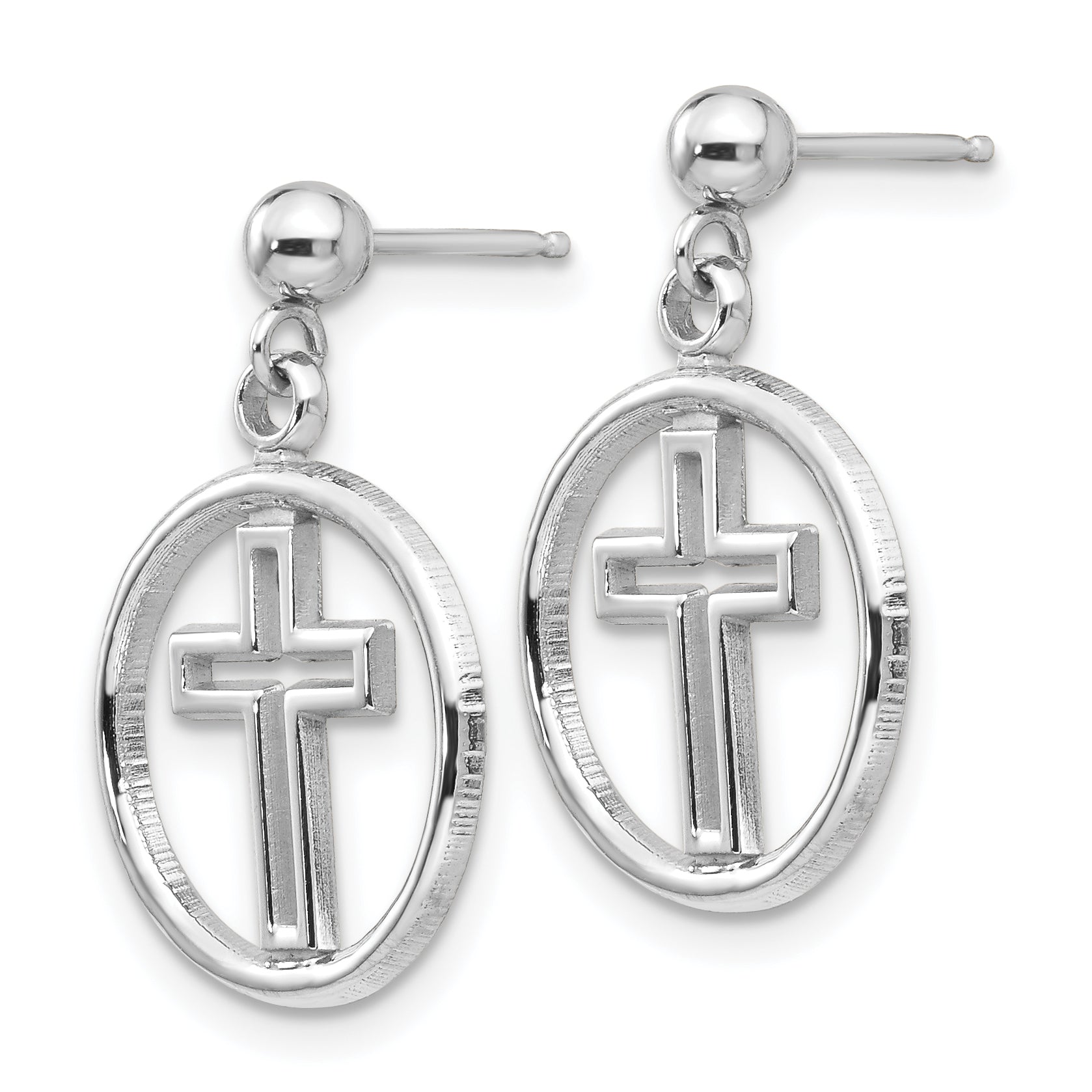 14k White Gold Polished Eternal Life Cross Dangle Post Earrings Secondary image