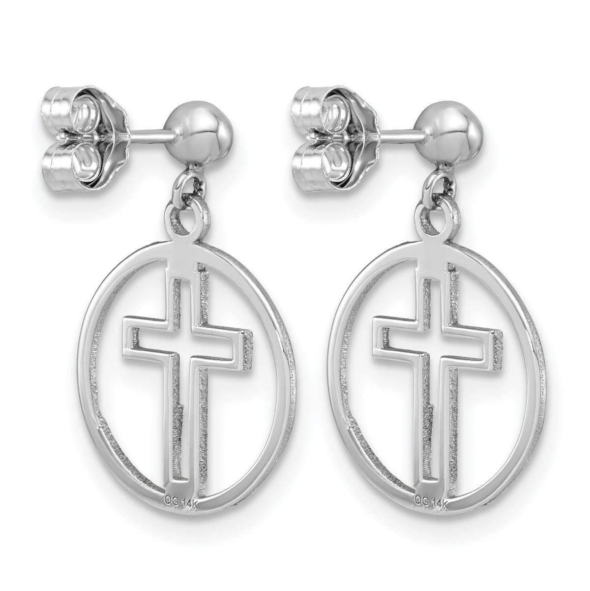 Eternal Life Cross Stud Dangle Earrings in 14K White Gold, 13mm - Sophia Jewelers