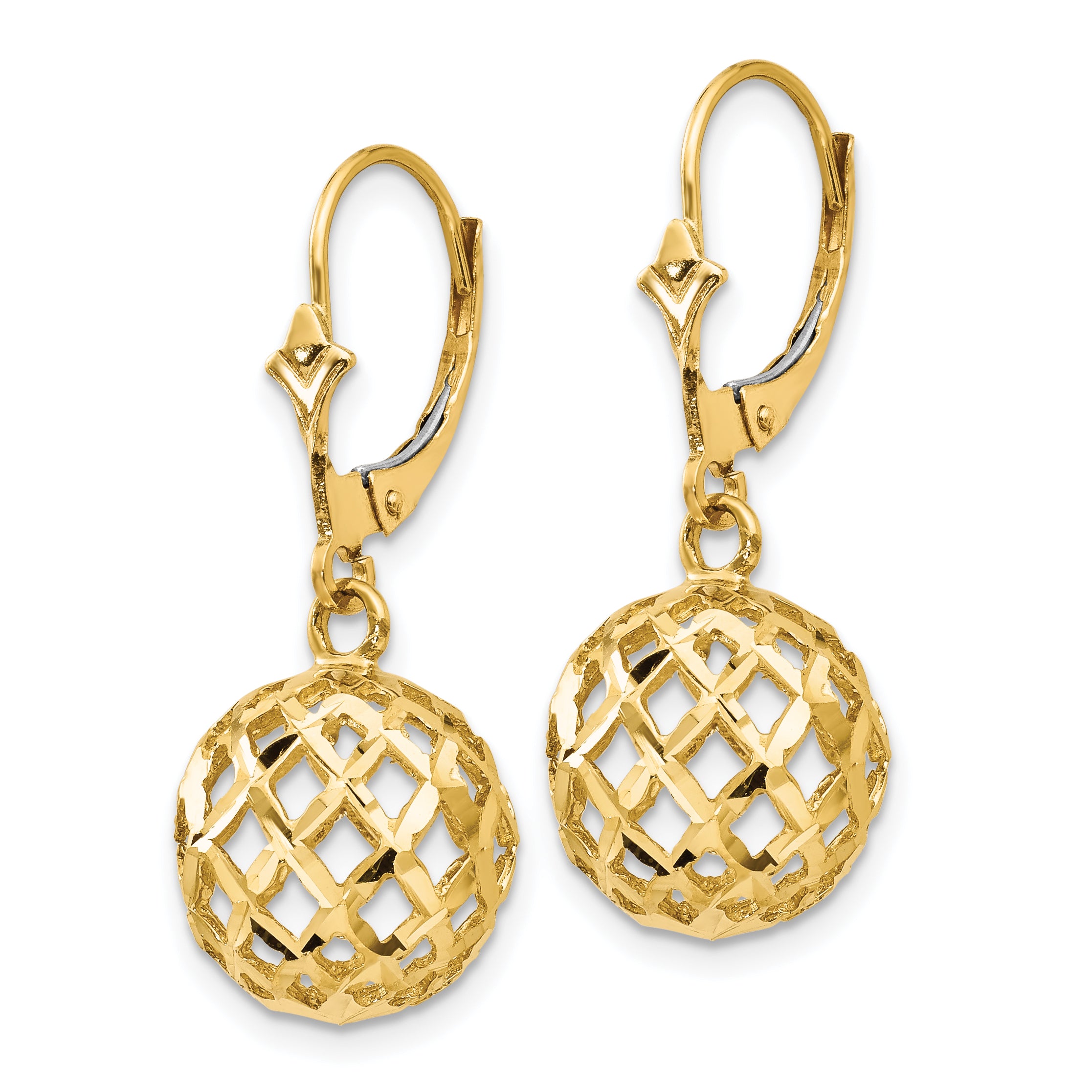 14k Polished & Diamond-Cut Mesh Ball Dangle Leverback Earrings
